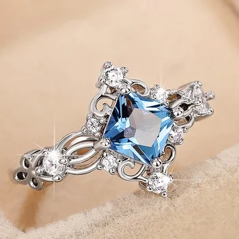 DRlove принцеса нарязани синьо кубичен цирконий жените пръстени куха лента темперамент булчински сватбени аксесоари годишнина парти бижута