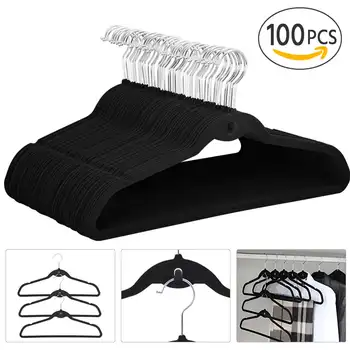 Easyfashion Non Slip Velvet закачалки за дрехи, 100 пакет, черен
