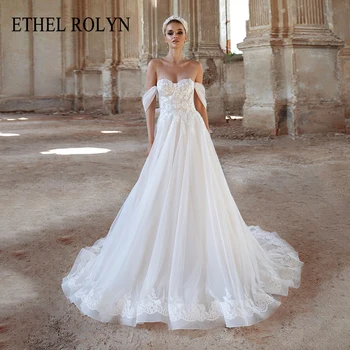 ETHEL ROLYN A-Line принцеса сватбена рокля секси елегантен скъпа без гръб апликации четка влак сватбени рокли Vestido де Noiva