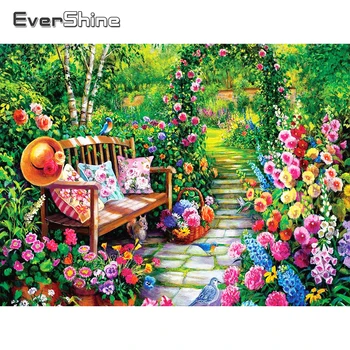 EverShine DIY диамант бродерия градина картина мозайка диамант живопис пейзаж кристали кръстат бод цветя стена декор