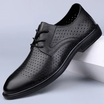 Fashion Business Dress Men Hollow Out Shoes Официална рокля Обувки Mens Oxfords Обувки Висококачествени кожени обувки за мъже мокасини
