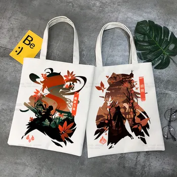 Genshin въздействие игра Ulzzang чанта за пазаруване печат платно аниме Xiao голяма пазарска чанта Hu Tao чанти чанта Harajuku Zhong Li чанти за рамо