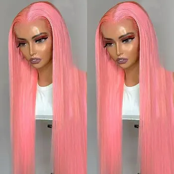 Glueless перука човешка коса готов да носи розов цвят 13x4 дантела фронт перука 7x5 дантела затваряне перука предварително нарязани за жени Preplucked линия