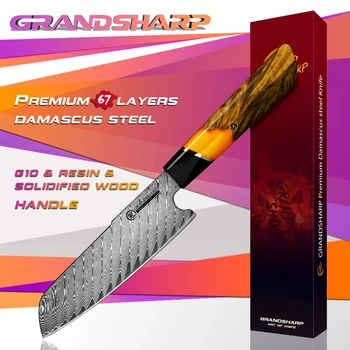 GRANDSHARP 4.9 инчови ножове Santoku 67 слоя дамаск неръждаема стомана професионални инструменти за готвене подарък кутия кухненски съдове за готвене
