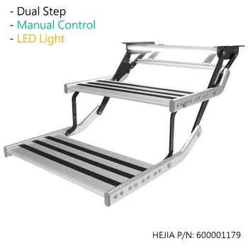HERV Caravan Ръчно двустепенно високоякостно стълбище за треньор от алуминиева сплав с LED светлина