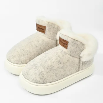 High Top памучни обувки за жени мъже топли зимни ботуши глезена висока класически велур кожа изкуствена вълнена стригане сняг чехли ботуши