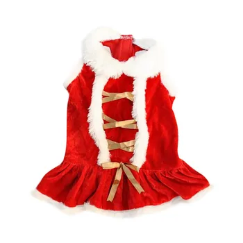 Holiday куче рокля плюшени Дядо Коледа куче пола Коледа кученце костюм Коледа облекло куче момичета зимни дрехи малък домашен любимец червена пола