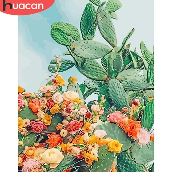 HUACAN маслена живопис по брой цвете DIY рамка кактус картина ръчно рисувани комплекти рисуване върху платно за декорация на дома за възрастни