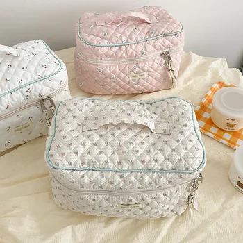 Hylhexyr жени мек грим чанта ватирани памук красота торбичка преносими мода пътуване флорални козметични чанти за момиче