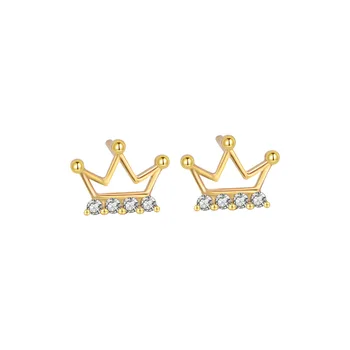 INS Style S925 Сребърни корона обеци Мода Циркон мини обеци корейски минималистичен темперамент минималистични обеци