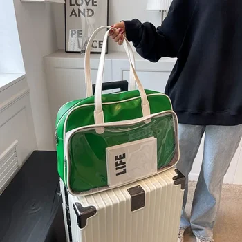 Ins голям капацитет голяма пазарска чанта за жени мода пътуване чанта зелен мач фитнес чанта рамо чанта книга чанти
