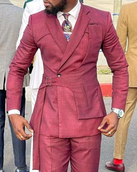 Jacket Pants Suit Male Slim Fit Pink Luxury Wedding Man Blazer Бизнес стил костюми Дизайнерско облекло Custome Tuxedo 2 броя