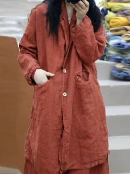 Johnature жени бельо случайни хлабав костюм плътен цвят прост корейски стил дълъг ръкав дрехи 2023 пролетта нов бутон дизайн палто