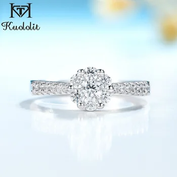 Kuololit Moissanite пръстен за жени стерлинги 925 сребърен скъпоценен камък пръстен D VVS пасианс сватбена лента годежни подаръци 2021 Нови