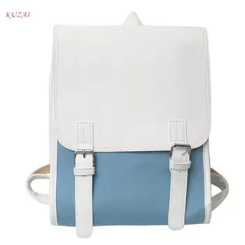 KUZAI реколта мода Pu кожа раница жени платно училище чанта за момичета колеж ученическа чанта женски рамо чанта SAC À Dos