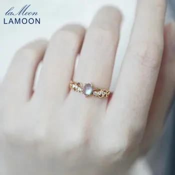 LAMOON естествен скъпоценен камък пръстен за жени лабрадорит кордиерит S925 сребро позлатени фини бижута ъгъл крило реколта Bijou