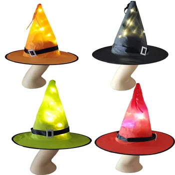 LED светеща шапка на вещица е подходяща за Хелоуин Различни празнични шапки Парти декорация Подпори Магьосник Вещица шапка Вещица