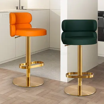 Light Luxury Backrest Бар столове Nordic неръждаема стомана лифт въртящи бар столове бар мебели Начало Хотел рецепция бар столове C
