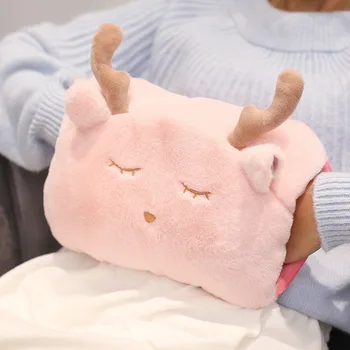 Little Elk Cartoon Christmas Hot Water Bottle Charging Explosion-proof Bag Plush Cute Hot Compress To Warm Belly Hands and Feet