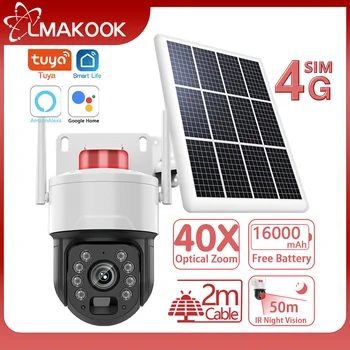 LMAKOOK 4K 8MP 4G слънчева камера за наблюдение PIR откриване на движение на открито WIFI PTZ сигурност IP камера цвят 50M нощно виждане Tuya
