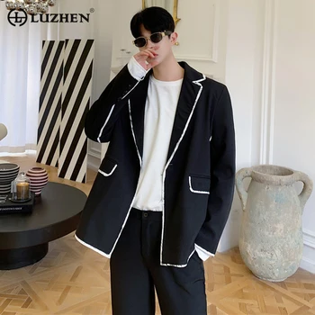 LUZHEN Мъжка висша улична мода Ежедневно блейзър палто Контрастен цвят Пачуърк Burrns Edge Suit Jacket 2024 Пролет Модерен 568004