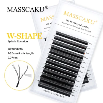 MASSCAKU Мигли 3D4D5D W форма мигли разширения цъфтеж цъфтеж предварително направени фен естествени меки w мигли грим за персонализирано лого