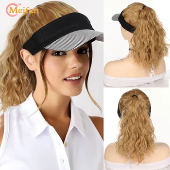 MEIFAN Синтетична естествена фалшива коса конска опашка разширение перука с шапка пътуване плаж сянка бейзболна шапка всичко-в-едно лесно носене шапка перука