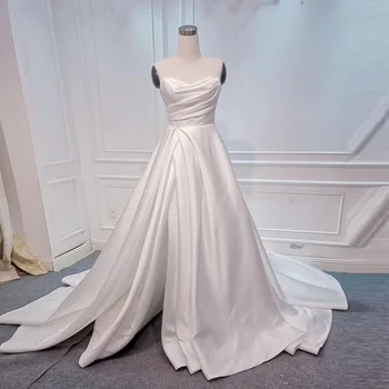 Miaoduo проба сатенена сватбена рокля с плисиран цип обратно булчински рокли A-line сватбени халати за жени