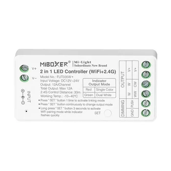 Miboxer FUT035W+ 2 в 1 WiFi 2.4G едноцветен и двоен бял LED контролер; Гласов контрол Smart Music Tuya APP
