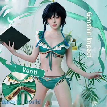 MiHoYo Игра Genshin Impact Venti Cosplay Аниме костюм Бански Doujin Venti Бикини Море Плуване Comic Con Парти Подаръци за рожден ден