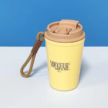 MINISO Мики Маус Alien двойно пиене устата неръждаема стомана изолирани чаша преносими слама чаша за кафе оригинален продукт сега!