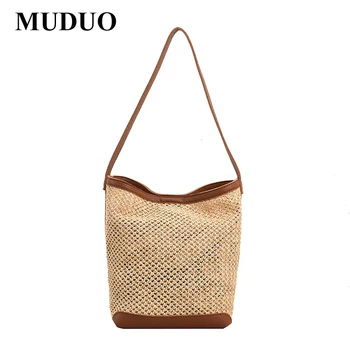 MUDUO мода дама слама чанта лято жени рамо чанти чанта ваканция плажни чанти ръчно изработени високо качество пратеник чанта