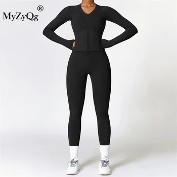 MyZyQg Дамски зимен кашмир топло яке с дълъг ръкав йога костюм висока интензивност стегнат бягане фитнес спортен панталон комплект