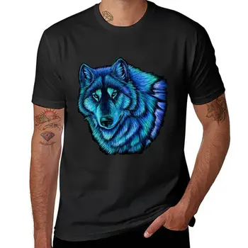 New Blue Fantasy Wolf Aurora Glowing Spirit тениска ризи графични тениски t shirt мъж мъжки бели тениски