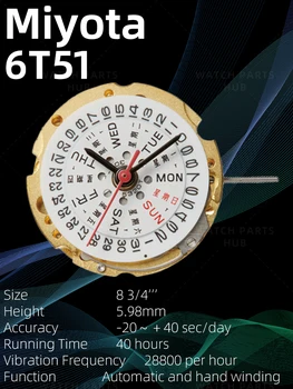 New Miyota 6T51 Watch Movement Citizen Genuine Original Mouvement Automatic Movement mechanical 3 Hands Date At 3 Watch Parts
