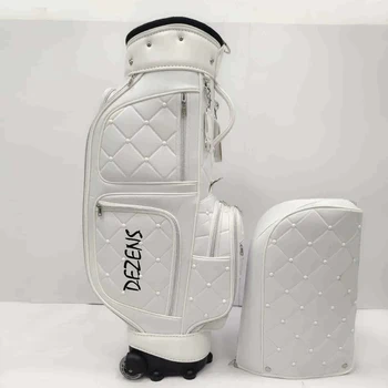 NEW Дамска мода бяла/розова голф кутийка чанта PU водоустойчива голф чанта с ролка