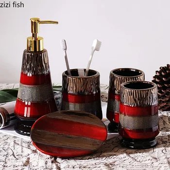 Nordic аксесоари за декорация на баня Позлатен червен преносим сапунен дозатор шампоан празна бутилка сапунена кутия керамични консумативи за баня