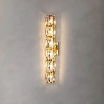 Nordic мода луксозен декоративен прозрачен стъкло LED стена лампа спалня проучване хол трапезария златен хром светлина