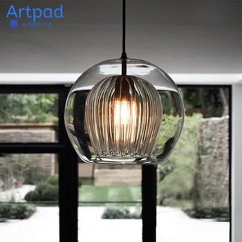 Nordic стъклена топка висулка светлина кехлибарено сиво трапезария висящи осветителни тела LED за кухненски остров хол светлина
