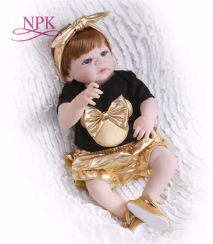 NPK 56cm силиконова преродена кукла за цялото тяло Златен живот златна принцеса бебе кукла за подарък за Деня на детето Kid Xmas gif водоустойчив
