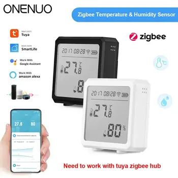 ONENUO Tuya Zigbee сензор за температура и влажност с LCD екран цифров дисплей безжичен термометър Работа с Alexa Google