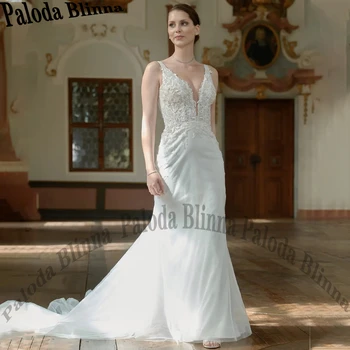 Paloda Chic Boho Сватбени рокли 2024 шаферска рокля без ръкави дантела апликации Vestido de Casamento Chapel Train Made to Order