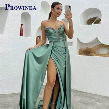 Prowinea Атрактивни официални парти рокли без презрамки за жени Сатен русалка цепка цип Vestidos халати де соаре направени по поръчка