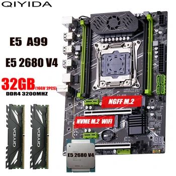 QIYIDA X99 дънна платка комплект комплект LGA2011-3 xeon E5 2680 V4 2 * 16GB = 32GB 3200MHz 4 канала DDR4 SATA 3.0 nvme M.2 ATX