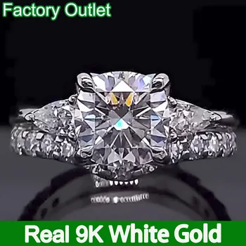 Real 9K бяло злато булчински комплекти пръстен жени годеж годишнина парти сватбена лента пръстен възглавница Moissanite диамант вода капка