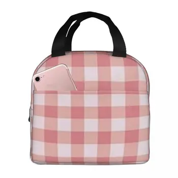 Red Gingham изолирани чанти за обяд Непропускливи торбички за пикник Термичен охладител Кутия за обяд Обяд Tote за жена Работа Детско училище