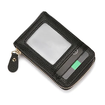 RFID Мъжки държач за карти Унисекс портфейл Естествена кожа Притежател на визитна картичка Zipper Card Protect Case ID Bank Card Holders Портмоне