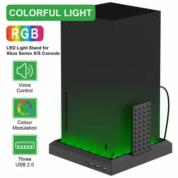 RGB LED светлинна стойка за XBOX SERIES X/S конзола 3 Дистанционно гласово управление Цветна светлина USB хъб за Xbox аксесоари Dock