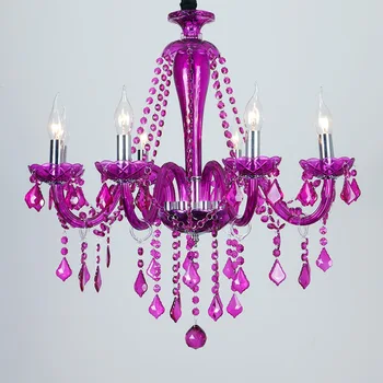 ropean-стил цветна кристална лампа романтична спалня облекло Ktvprivate лилав полилей трапезария лампи
