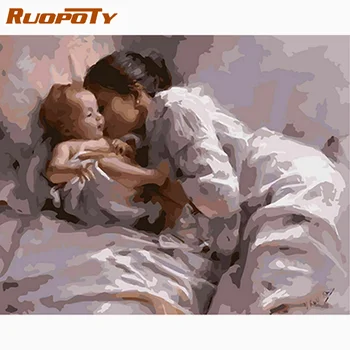 RUOPOTY Акрилна живопис по номера Майка и дете картина рисунка за възрастни оцветяване по номера фигури върху платно 40x50cm